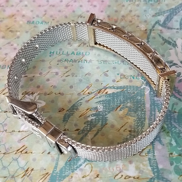 Vintage Buckle Bracelet Metal Mesh Pave Rhinestones Adjustable Band - Picture 14 of 16